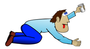 “thirsty-4294629_960_720.png” by Conmongt is licensed under CC0 Illustration showing a person crawling on floor, with left arm raised up, a cup in hand