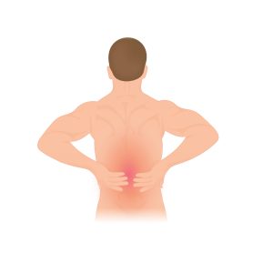 “Lower_back_pain.jpg” by Injurymap is licensed under CC BY 4.0 Illustration showing back of human figure, with its hands over a darkened area on back to indicate back pain