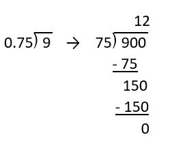 dividing 9 by 0.75
