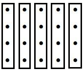 an array of 4 by 5 dots with boxes around the 5 columns of 4 dots