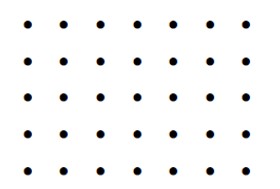 35 dots arranged in a 5 by 7 rectangle