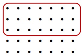 5 by 7 rectangle of dots with top 3 rows circled