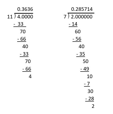 dividing 11 into 4 and 7 into 2