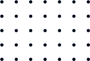 An array of dots in 5 rows and 7 columns