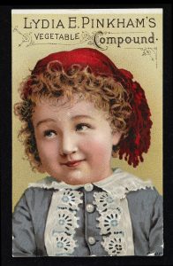 Advertisement for Lydia E. Pinkham's Vegetable Compound, showing a young girl in a red hat