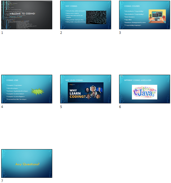 7 pages of the PowerPoint presentations