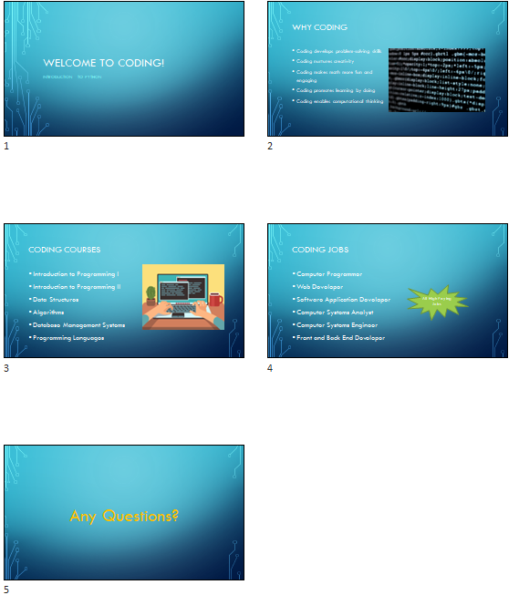5 pages of a powerpoint presentations