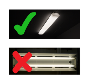 11.3.2 Image:Top image is correct lighting with a cover Bottom image is incorrect, glass bulb does not have a cover