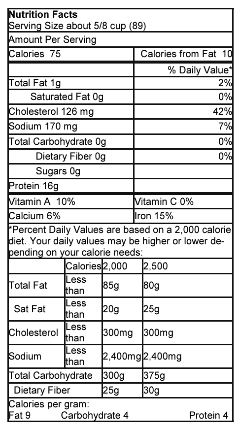 Nutrition Label for Crawfish.