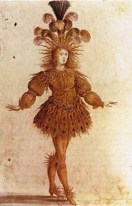 A drawing of Louis XIV in a dance costume.