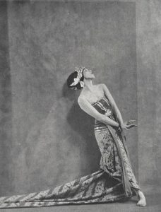 A Back and white photo of Marth Graham in costume