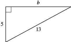 A right triangle is shown with legs labeled b and 5 and hypotenuse labeled 13.