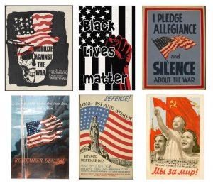 Collection of six different colorful political posters from the US and USSR