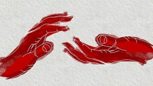 two hands reaching for each other in a drawing
