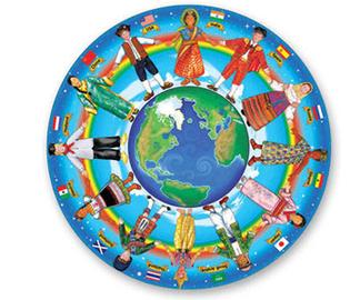 “Cultural diversity large.jpg” by მარიამ იაკობაძე is licensed under CC BY-SA 4.0 Illustration showing people from different cultures holding hands in a circle around earth.