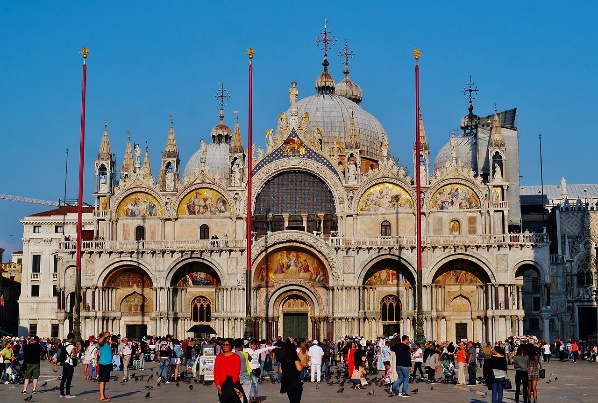 St. Mark’s Cathedral in Venice with people in the front of it