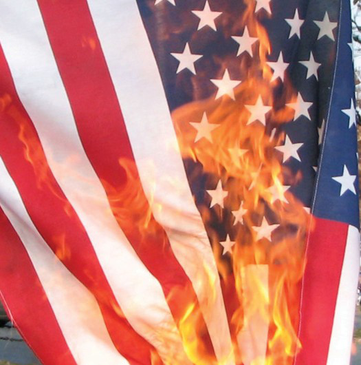 American flag on fire.