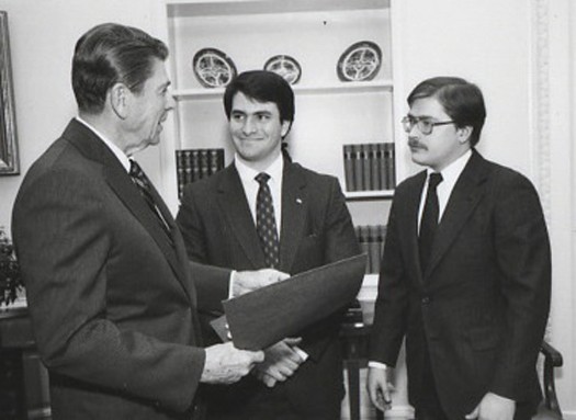 Jack Abramoff standing between Ronald Reagan and Grover Norquist.