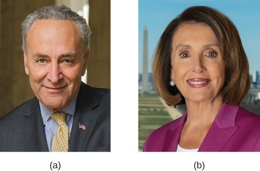 Image A is of Chuck Schumer. Image B is of Nancy Pelosi.