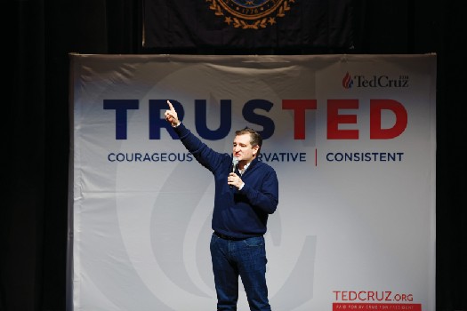 Ted Cruz giving a speech at a campaign event.