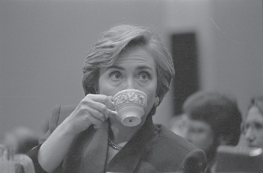 Hillary Clinton sipping tea.