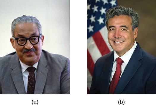 Image A is of Justice Thurgood Marshall. Image B is of Noel Francisco.