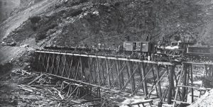 Construction of a bridge for a railroad.
