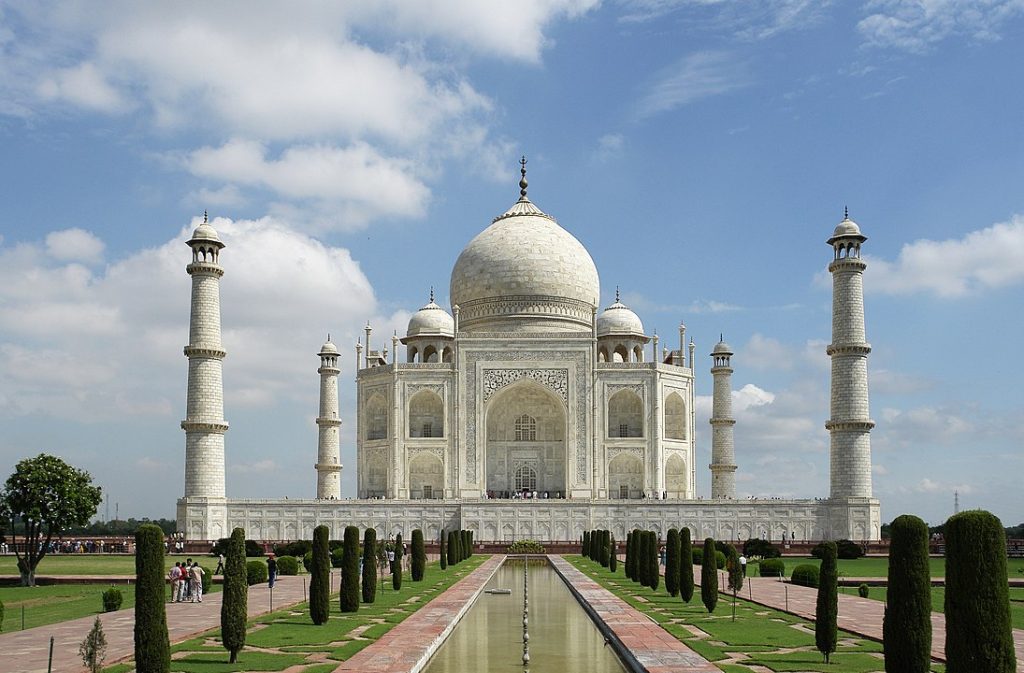 The Taj Mahal with garden and reflecting pool
