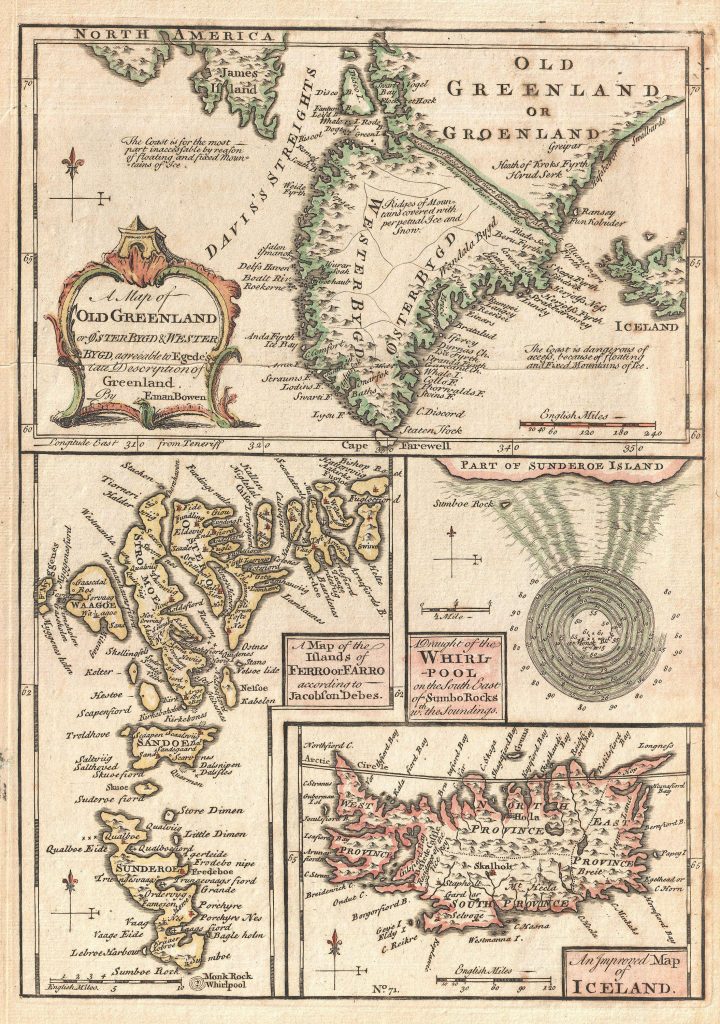 1747 map showing Greenland, North Atlantic Islands, Iceland, and Faroe Islands