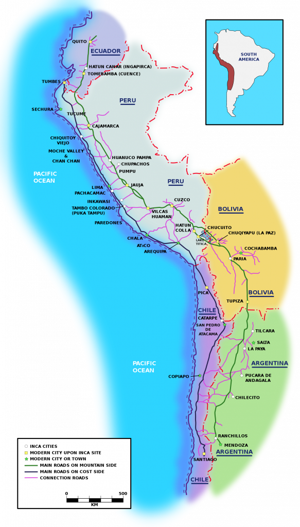 map showing Inca road system from Ecuador to Chile