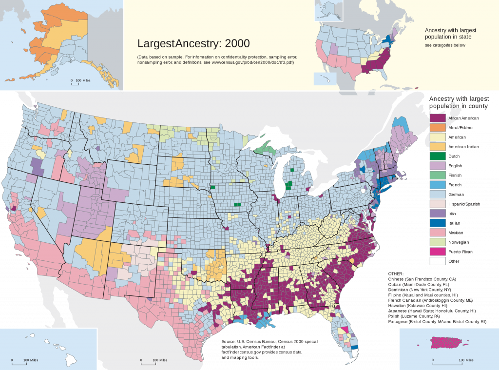 2000 census map showing top US ancestries by county