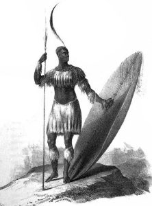 Sketch of King Shaka holding spear and large shield