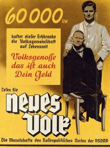 Poster showing man seated in chair with another standing behind him