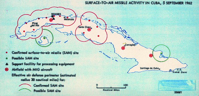CIA map showing Surface-to-Air Missile activity over the island of Cuba