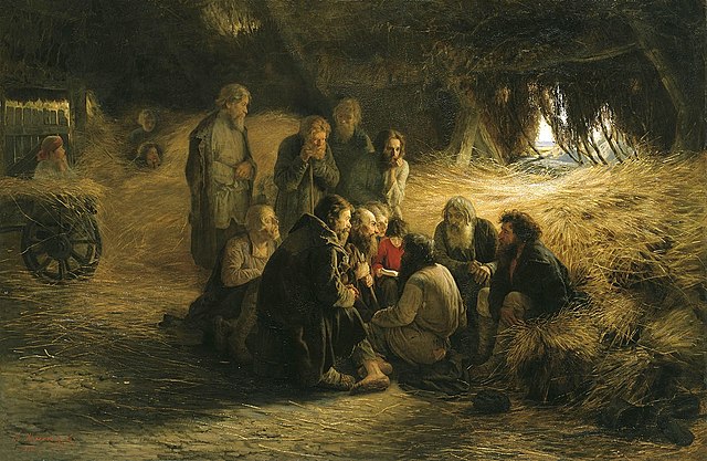 Peasants Reading the Emancipation Manifesto, an 1873 painting by Grigory Myasoyedov