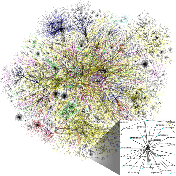 Map of the internet comprised of numerous fibrous lines