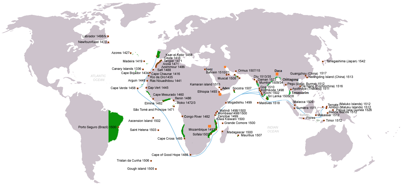 map of Portuguese discoveries around the world