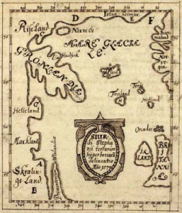 1570 map from Skálholt, Iceland, showing Greenland and North American locations visited by Vikings