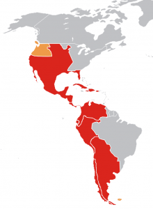 map showing the extent of Spanish territory in the Americas in the 18th century