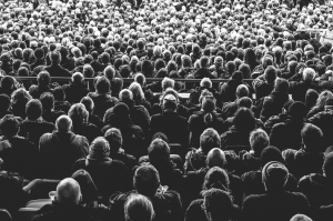 audience of people in black and white