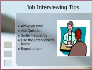 some interview tips written next two a drawing of an interview between two people
