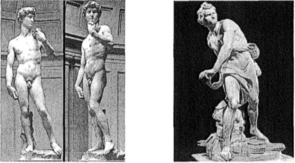 Pictures of the sculpture, Michelangelo's “David" and Bernini's “David”