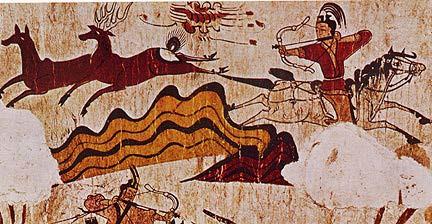 Mural from a Goguryeo tomb, showing a warrior hunting