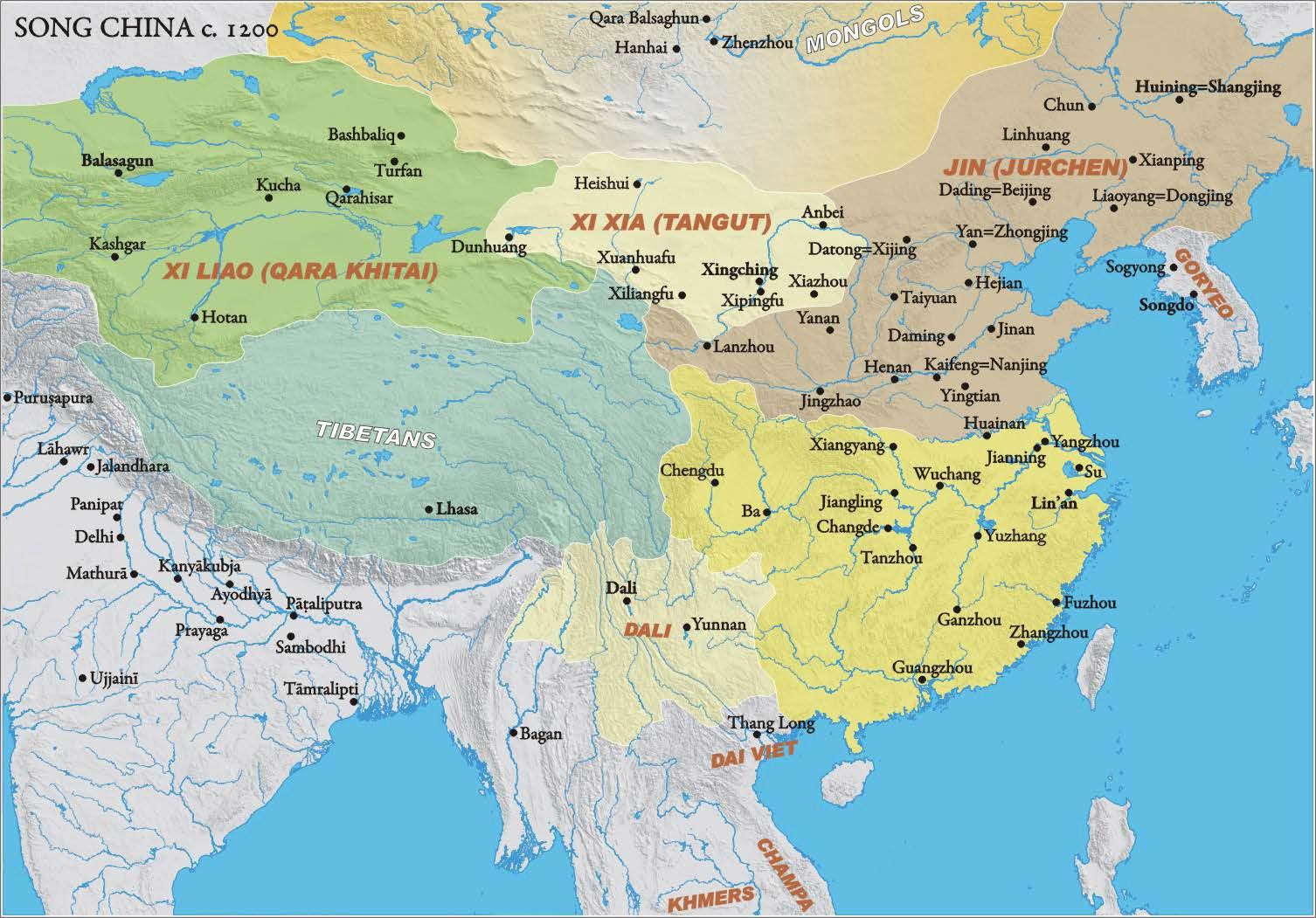Map of China during the Southern Song Dynasty, c. 1200 CE