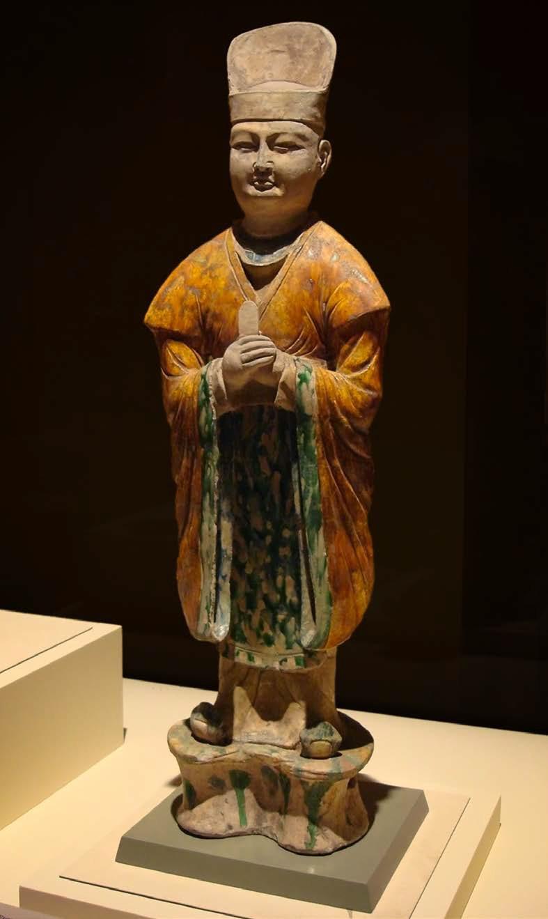 Statue depicting a Tang Dynasty official holding a tablet with a report for his superiors