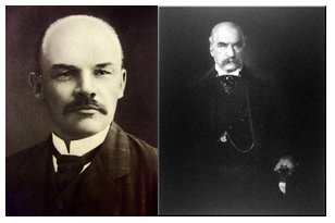 The photo on the left is of Vladimir Ilyich Lenin. The photo on the right is of J.P. Morgan.