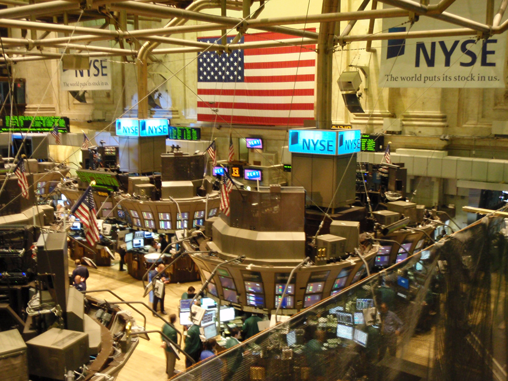 An overhead view of the New York Stock Exchange.