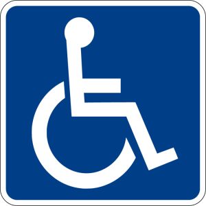 A blue handicapped accessible sign.