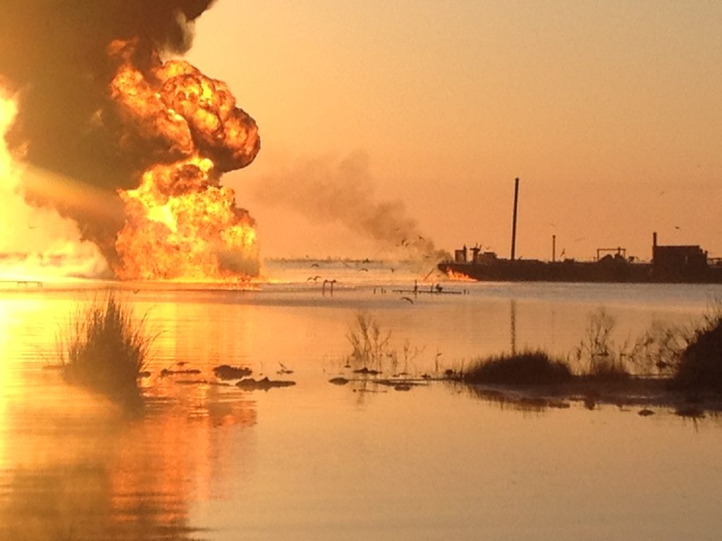 Salvage and firefighting operations continue Bayou Perot Louisiana