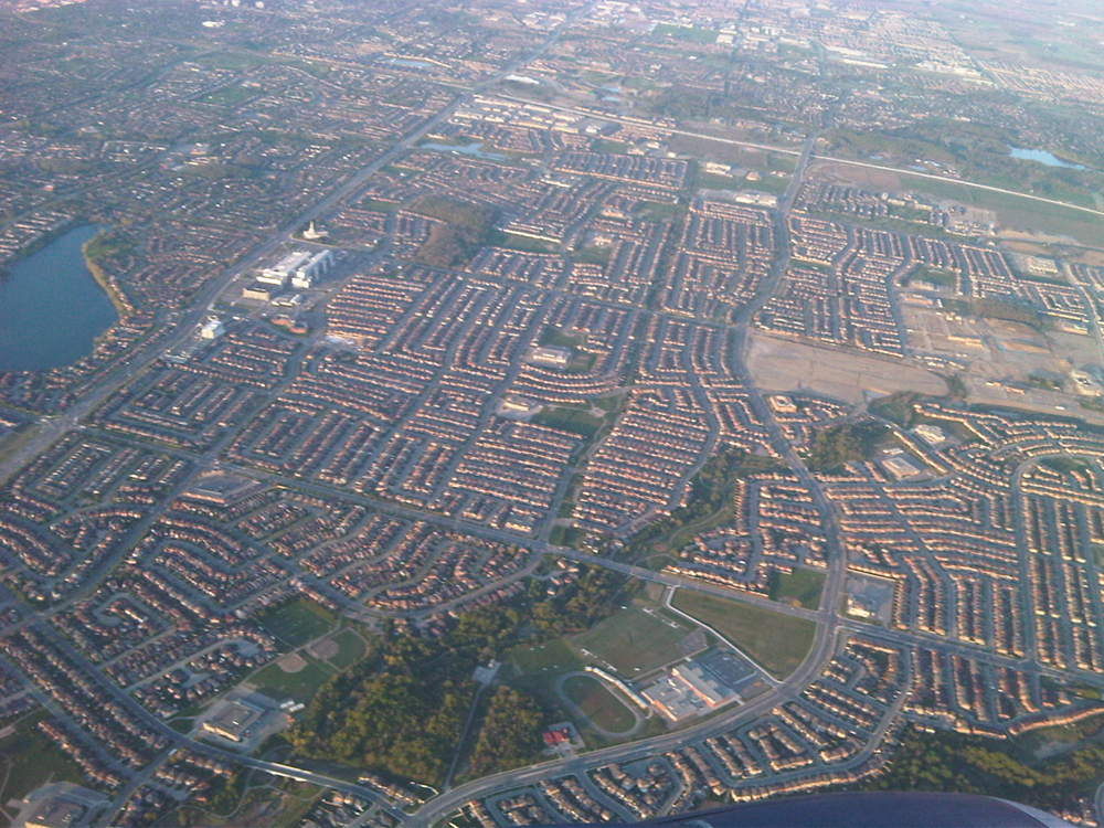 An aerial view of Toronto’s suburbs.